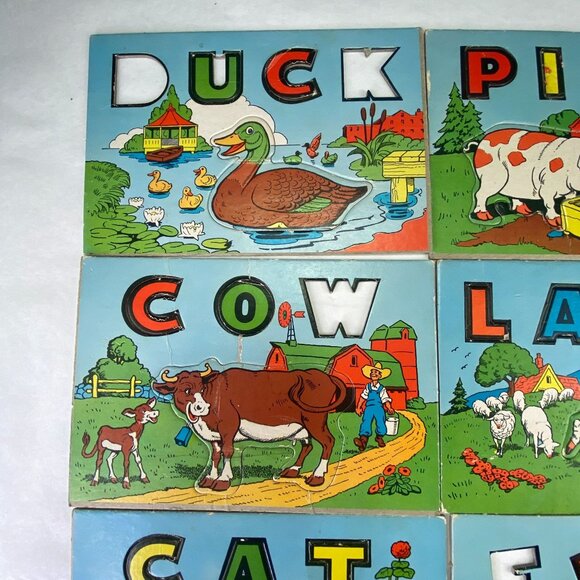 Vintage Animal Alphabet Puzzle Cards Lot of 8 AS IS - Picture 2 of 8